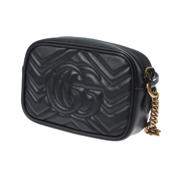 Gucci GG Marmont Mini Black Gold Hardware Quilted Chevron - Picture 2 of 11